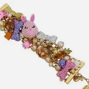 Betsey Johnson Pink and Purple Charm Bracelet with Bunny Charms